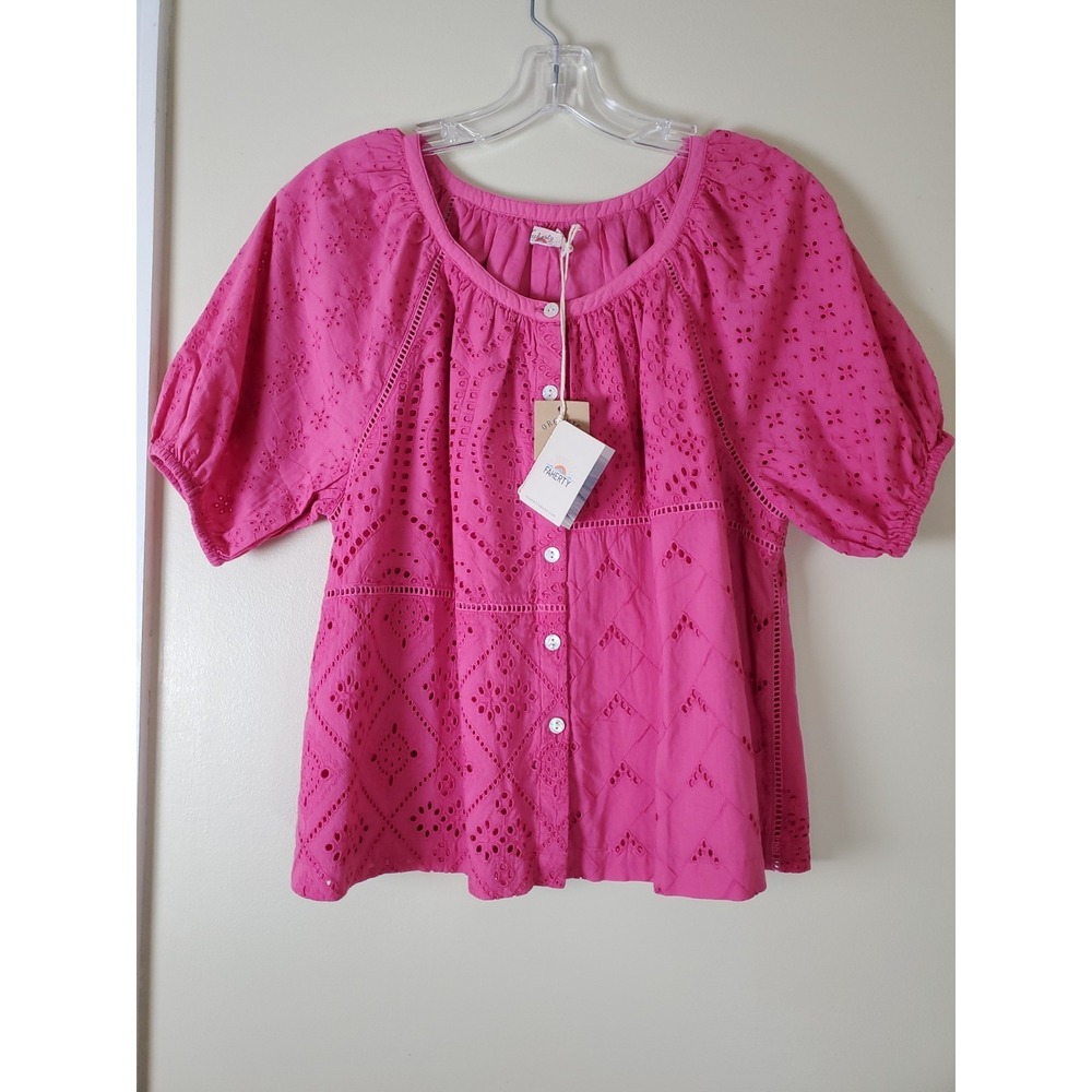 NWT Faherty Carmel Eyelet Organic Cotton Pink Cactus Flower Small Cottagecore
